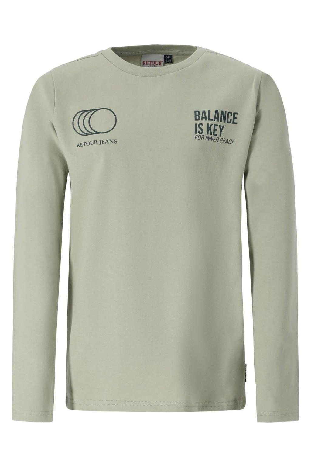 Lichtgroene jongens Retour Jeans rechtvallende longsleeve van katoen met printopdruk, lange mouwen en ronde hals