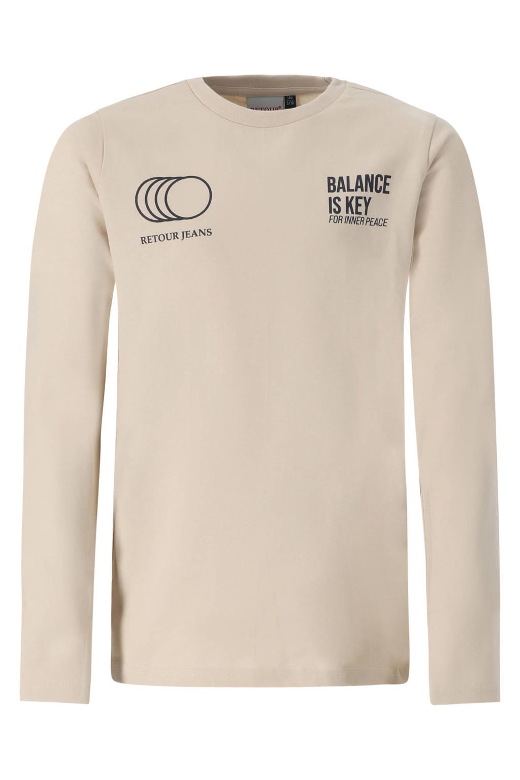 Beige jongens Retour Jeans rechtvallende longsleeve van katoen met printopdruk, lange mouwen en ronde hals
