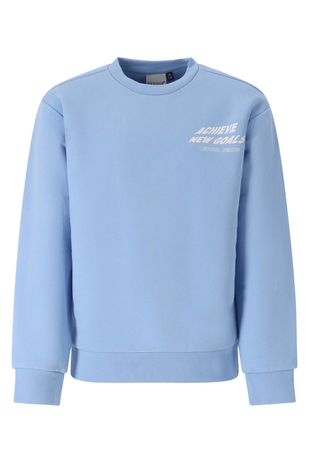 Lichtblauwe jongens Retour Jeans rechtvallende sweater met backprint, lange mouwen en ronde hals