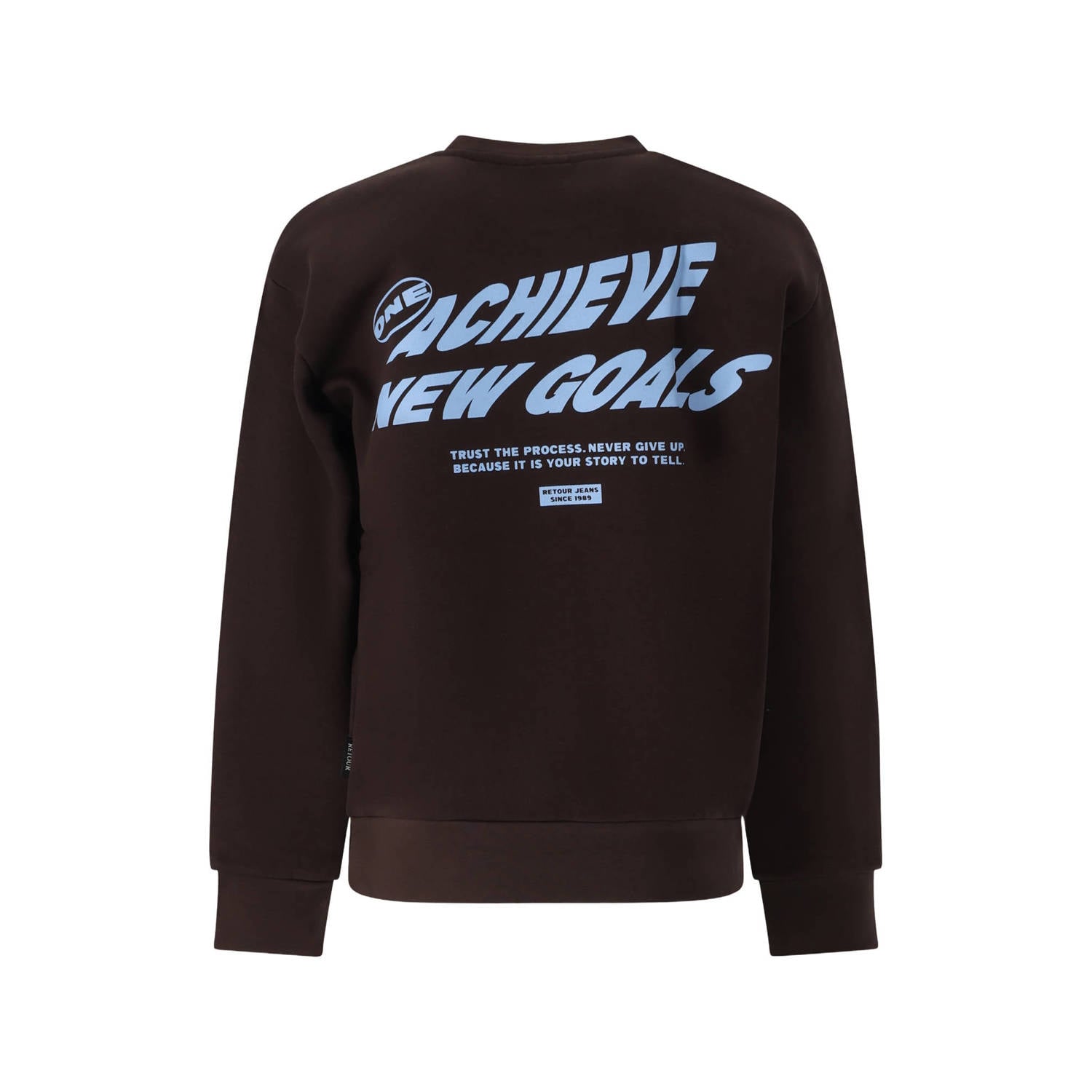Retour Jeans rechtvallende sweater met backprint chocoladebruin