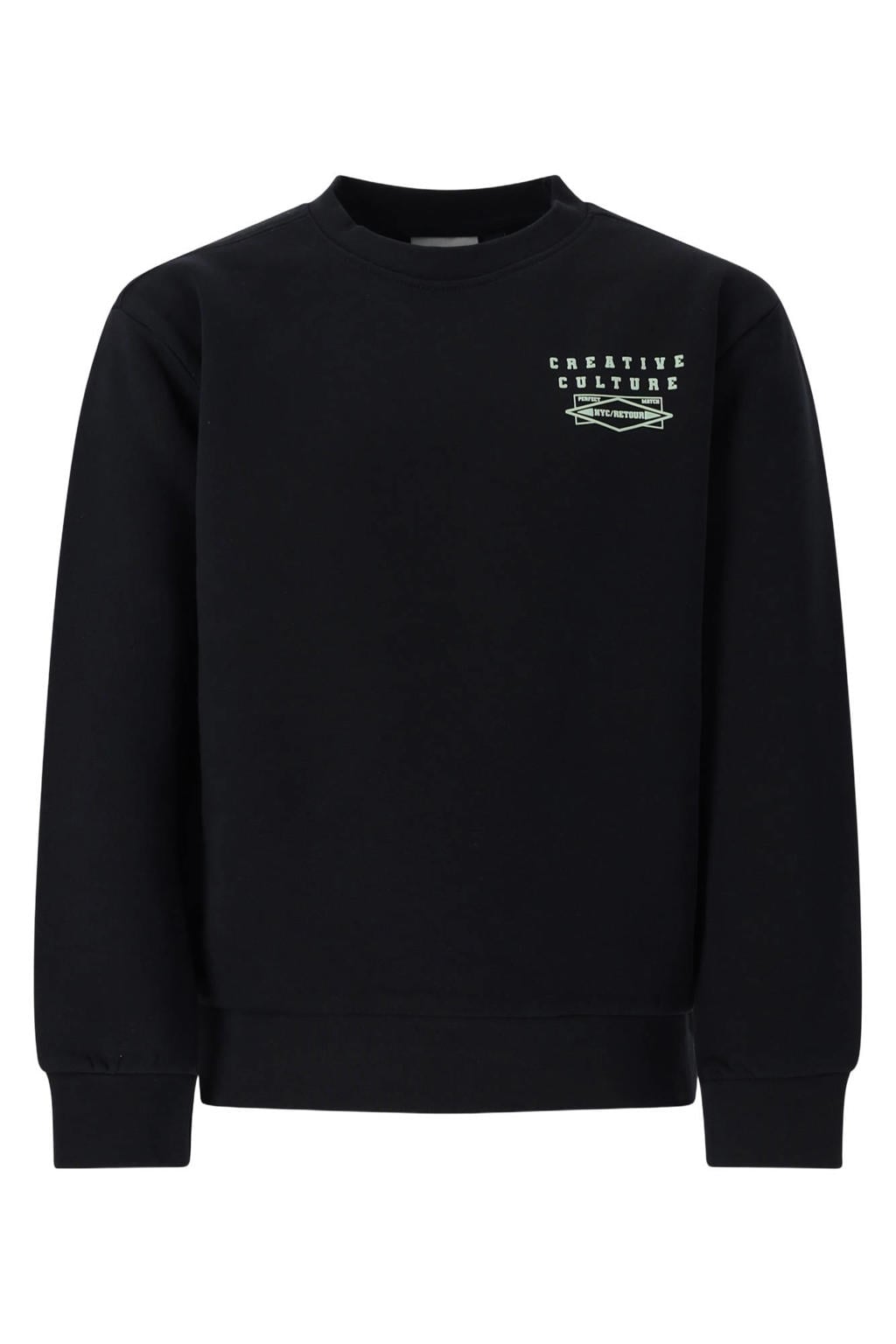 Grijze jongens Retour Jeans rechtvallende sweater met backprint, lange mouwen, ronde hals en geribde boorden