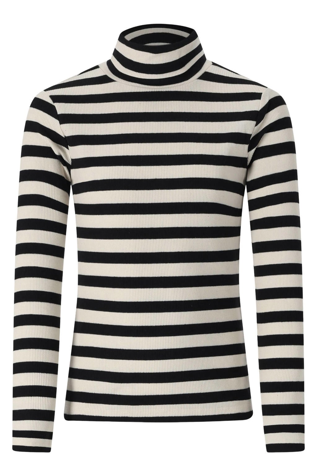 Zwart en ecru meisjes Retour Jeans rechtvallende gestreepte longsleeve van stretchkatoen met lange mouwen, col en rib gebreide details