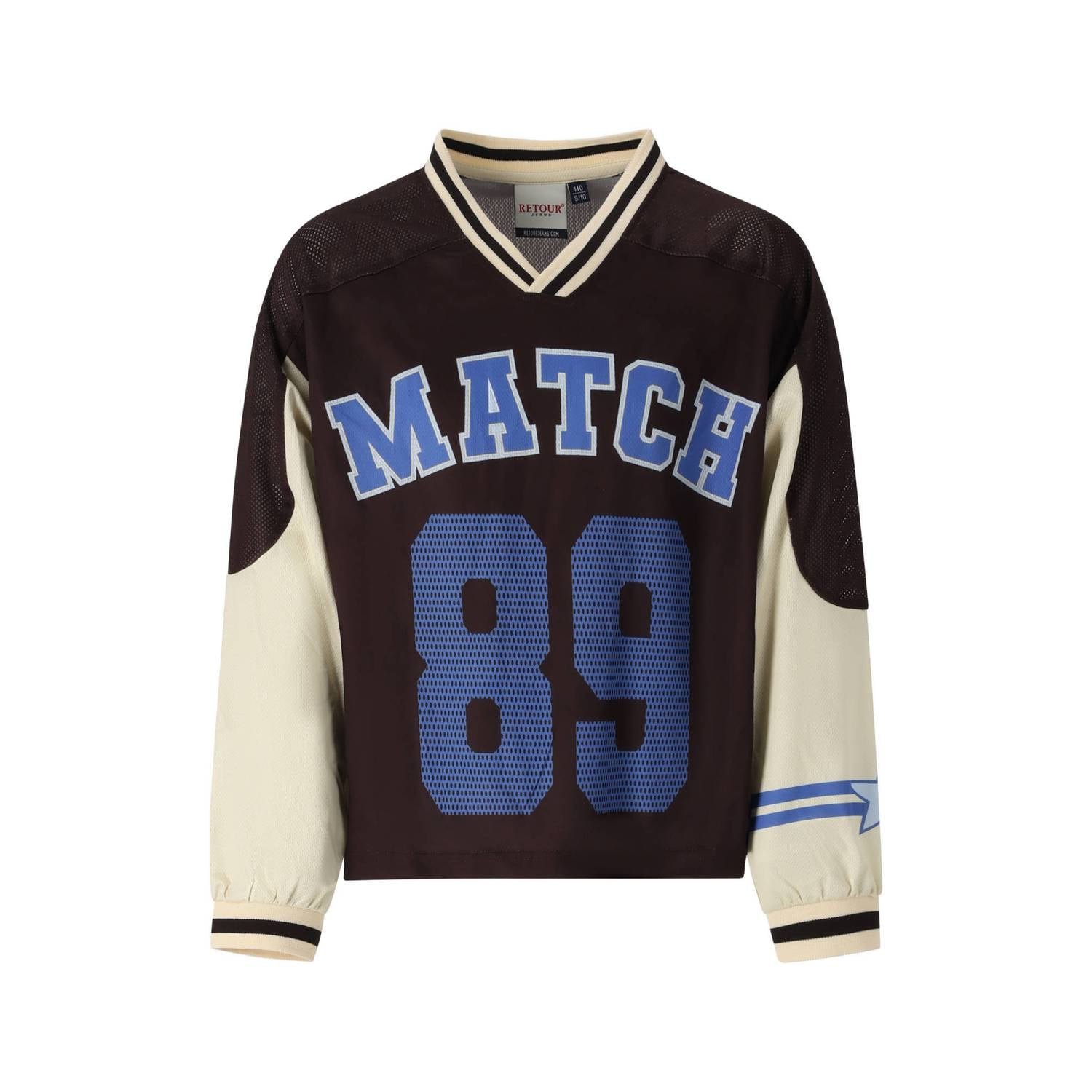 Retour Jeans rechtvallende gestreepte longsleeve met tekst bruin beige blauw