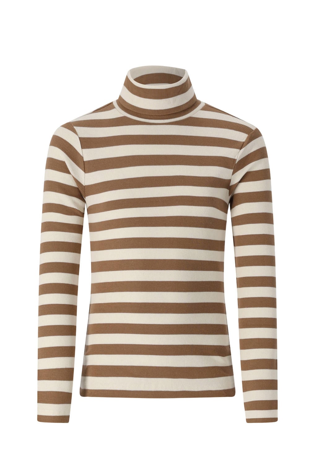 Bruin en ecru meisjes Retour Jeans rechtvallende gestreepte longsleeve van stretchkatoen met lange mouwen, col en rib gebreide details