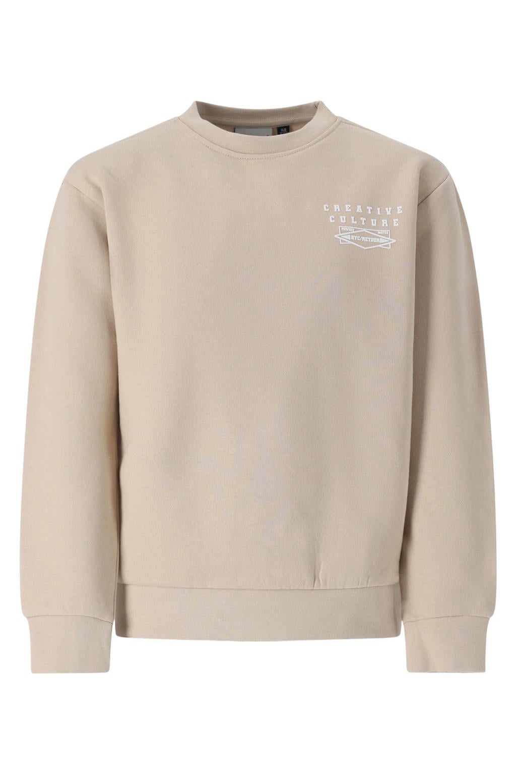 Beige jongens Retour Jeans rechtvallende sweater met backprint, lange mouwen, ronde hals en geribde boorden