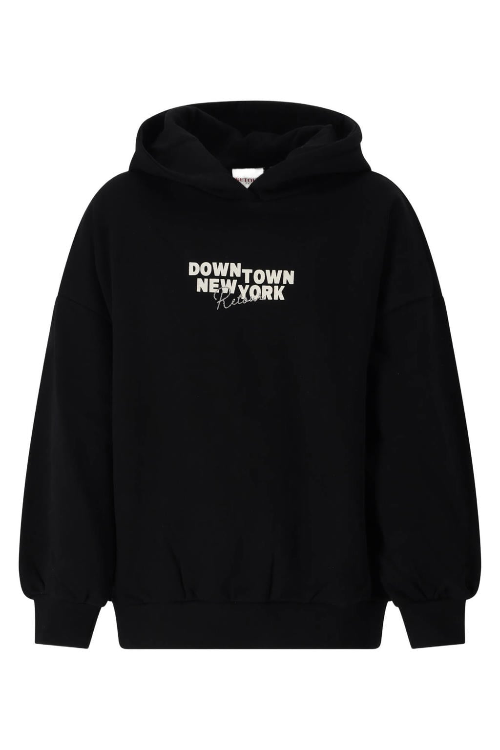 Zwarte meisjes Retour Jeans boxy hoodie van sweat materiaal met backprint, lange mouwen en ronde hals