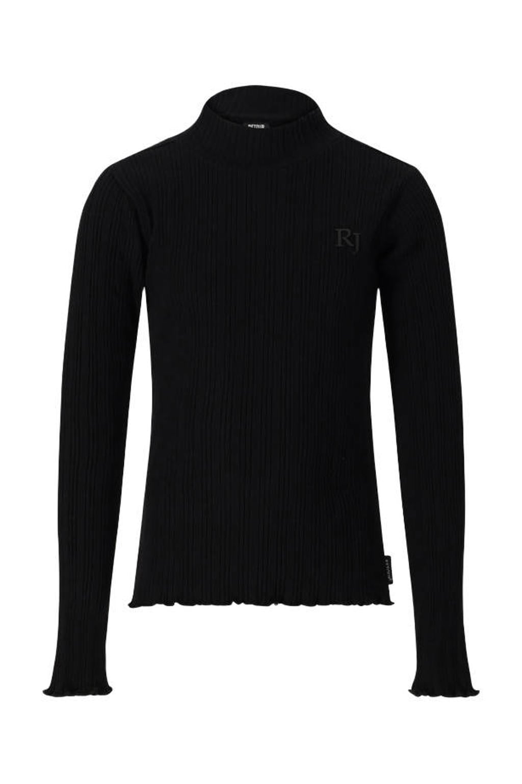 Zwarte meisjes Retour Jeans rechtvallende longsleeve van katoen met effen, lange mouwen en opstaande kraag