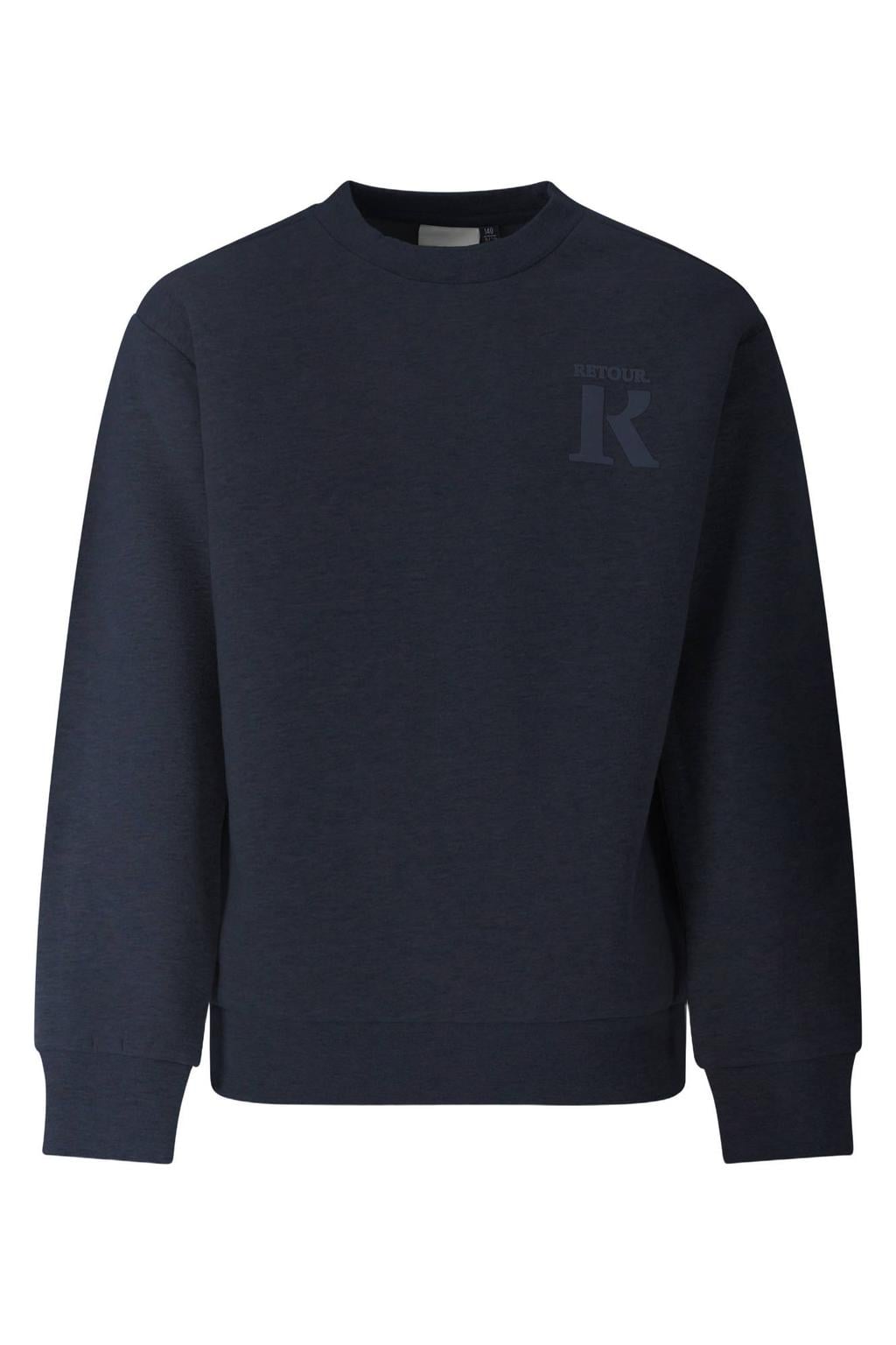 Retour Jeans rechtvallende sweater met backprint en logo - donkerblauw