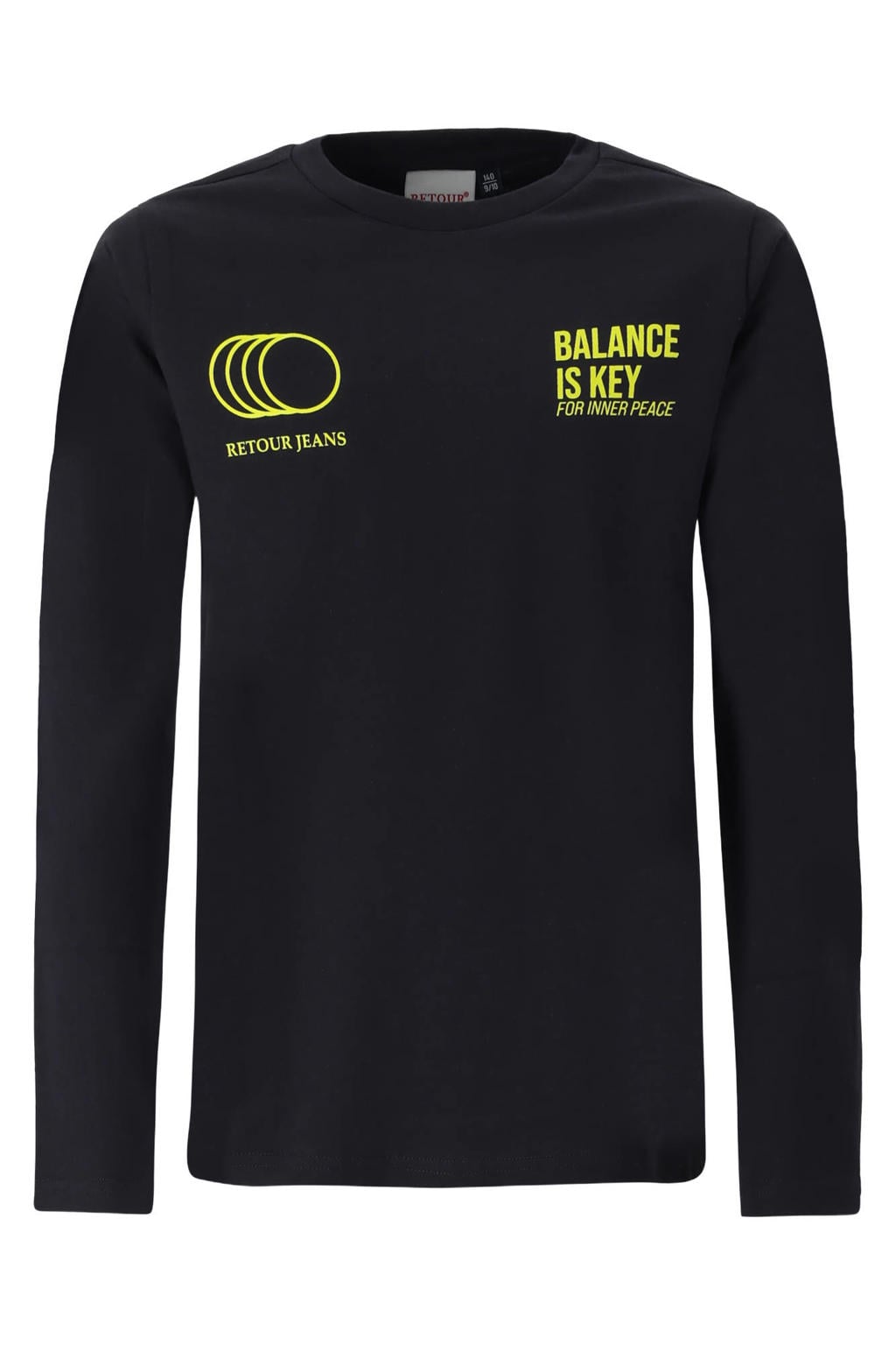 Grijze jongens Retour Jeans rechtvallende longsleeve van katoen met printopdruk, lange mouwen en ronde hals