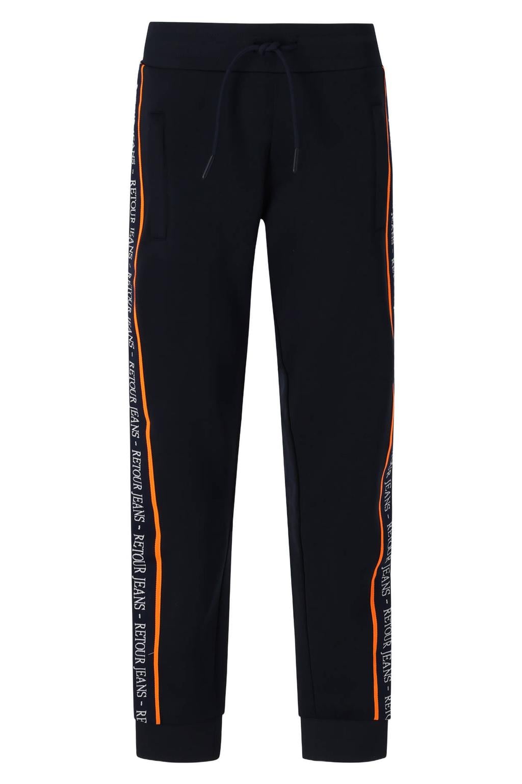 Donkerblauwe jongens Retour Jeans regular fit joggingbroek van polyester met tekst print