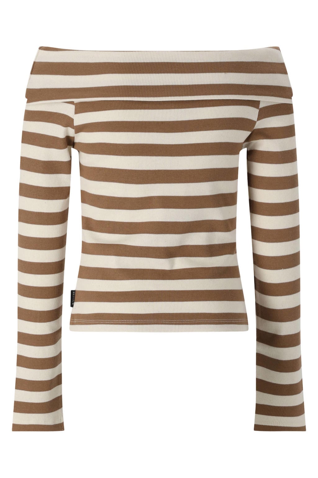 Retour Jeans off shoulder rechtvallende gestreepte top - bruin/ecru