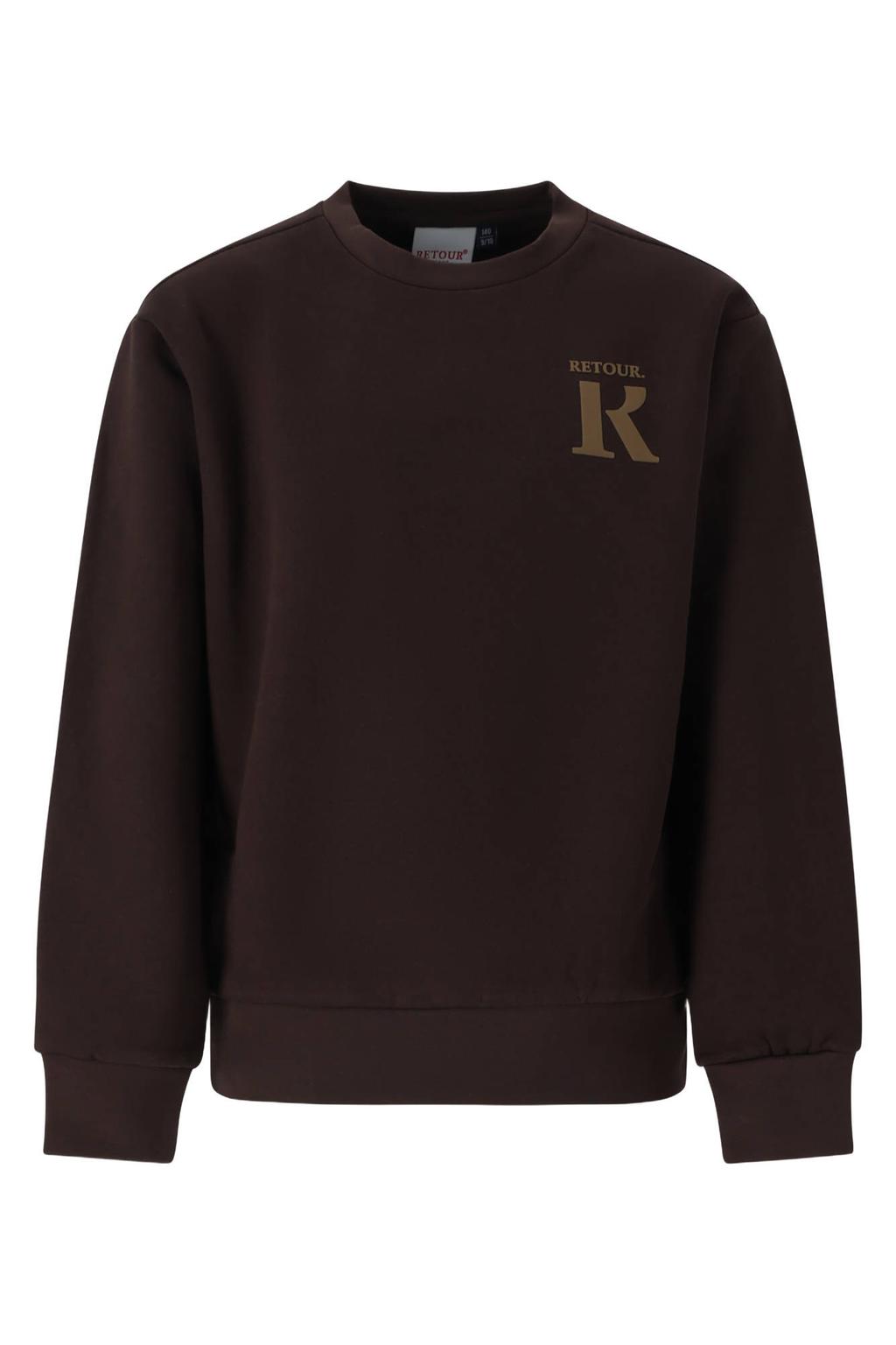 Retour Jeans rechtvallende sweater met backprint - chocoladebruin