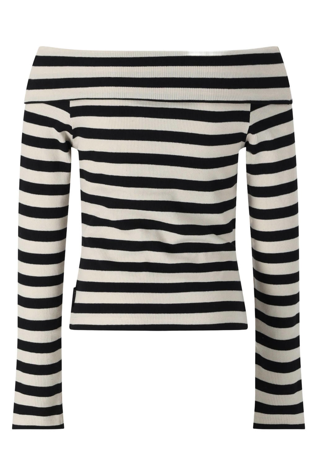 Zwart en ecru meisjes Retour Jeans off shoulder rechtvallende gestreepte top met lange mouwen en rib gebreide details
