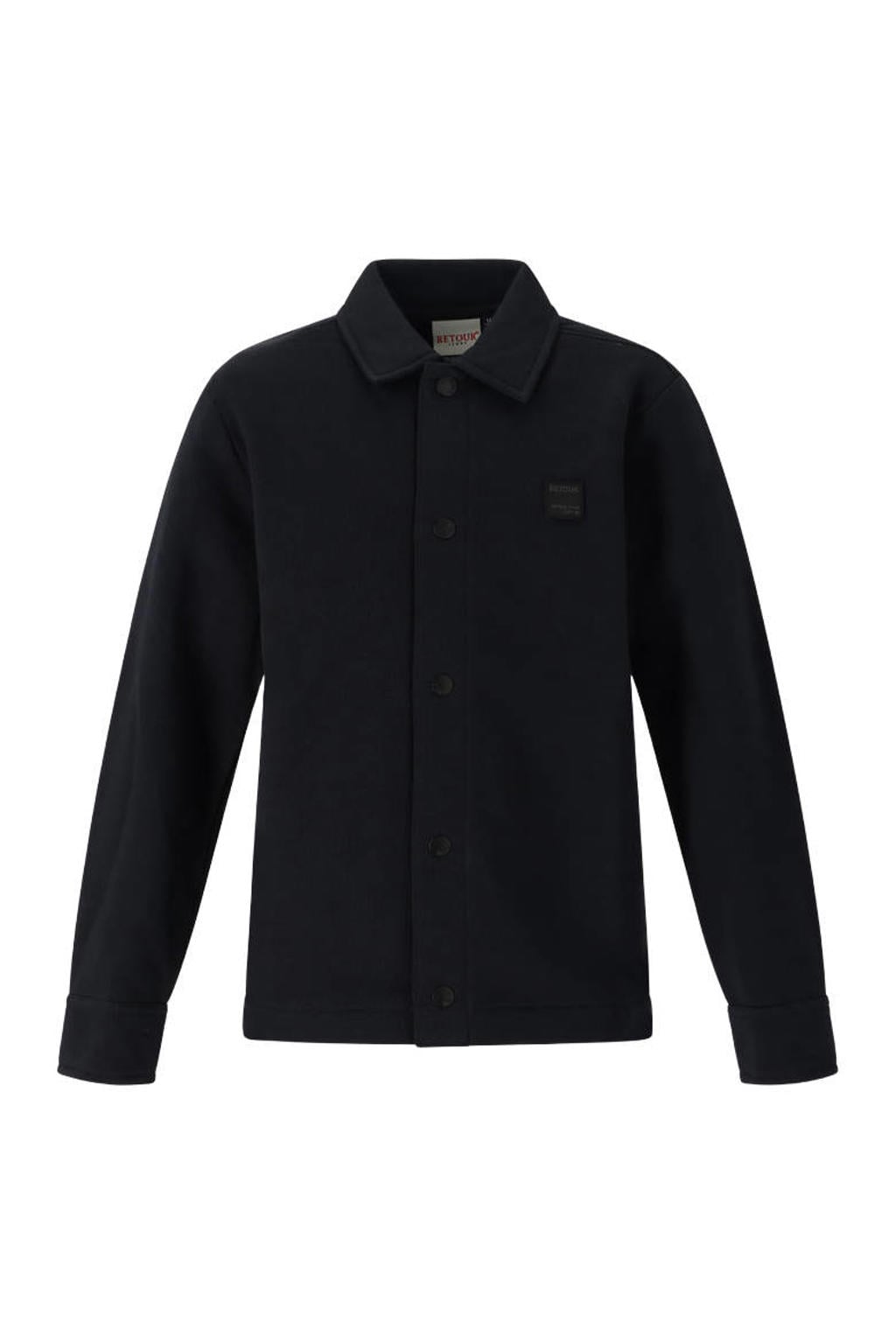 Grijze jongens Retour Jeans regular fit overshirt van sweat materiaal met effen, lange mouwen, klassieke kraag en drukknoopsluiting