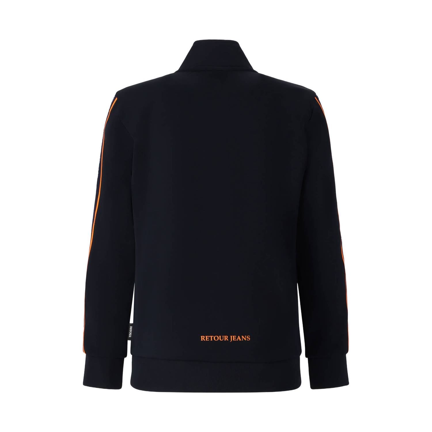 Retour Jeans rechtvallend sweatvest met tekst donkerblauw oranje