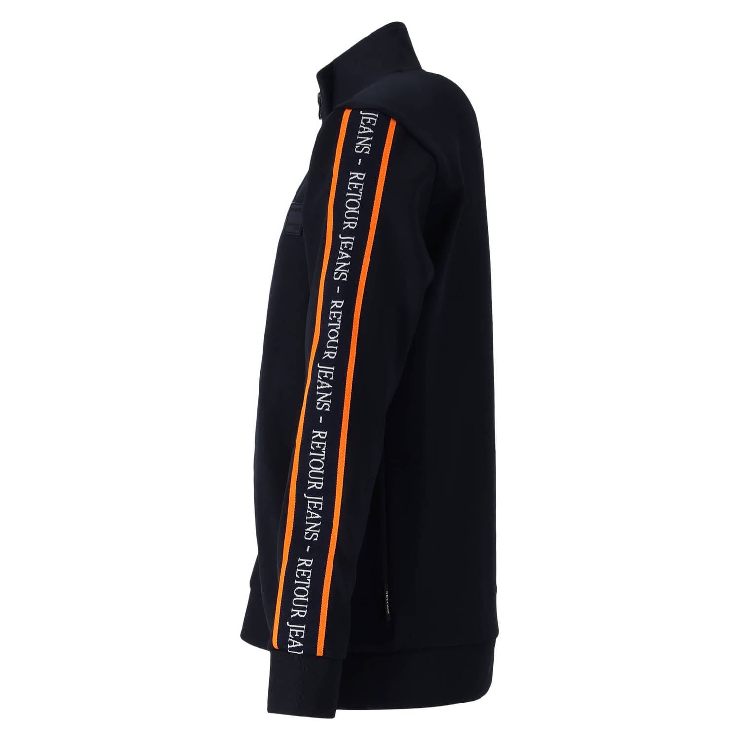 Retour Jeans rechtvallend sweatvest met tekst donkerblauw oranje