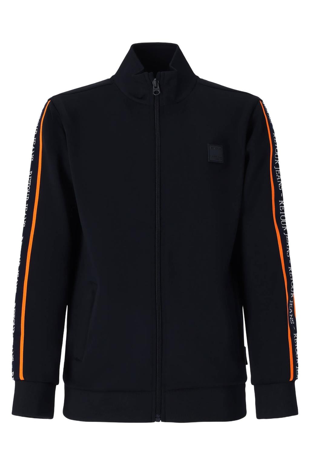 Retour Jeans rechtvallend sweatvest met tekst - donkerblauw/oranje