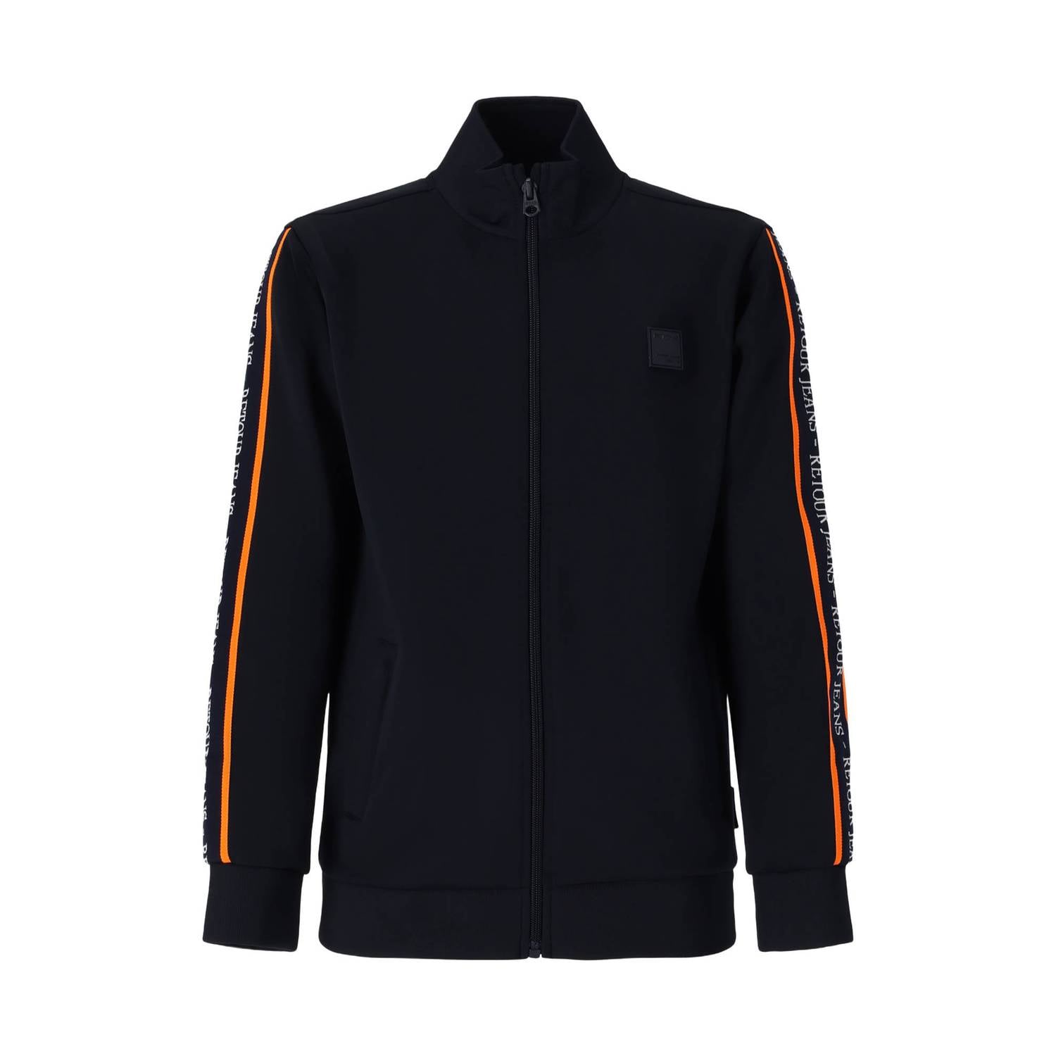 Retour Jeans rechtvallend sweatvest met tekst donkerblauw oranje