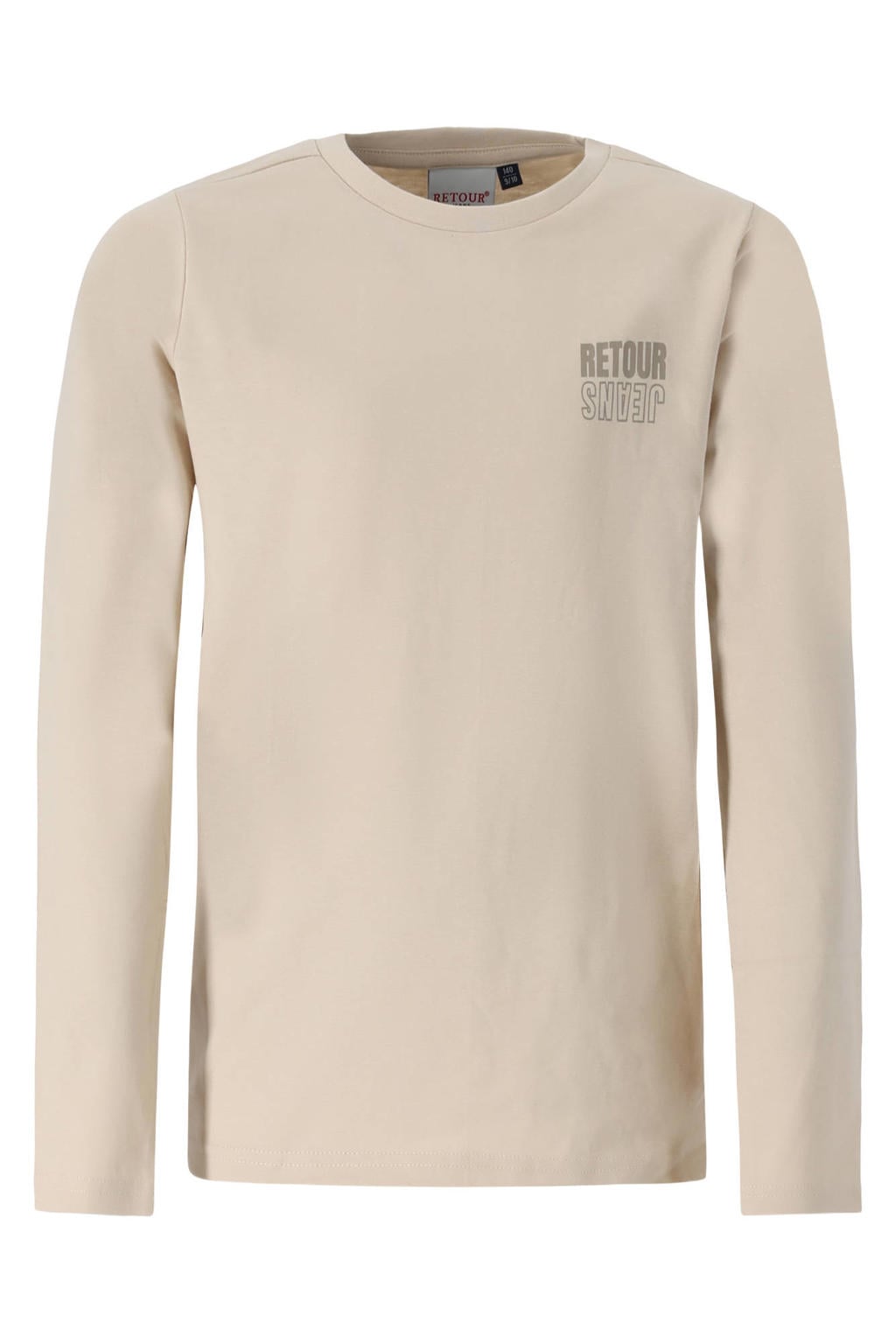 Beige jongens Retour Jeans rechtvallende longsleeve van katoen met backprint, lange mouwen en ronde hals