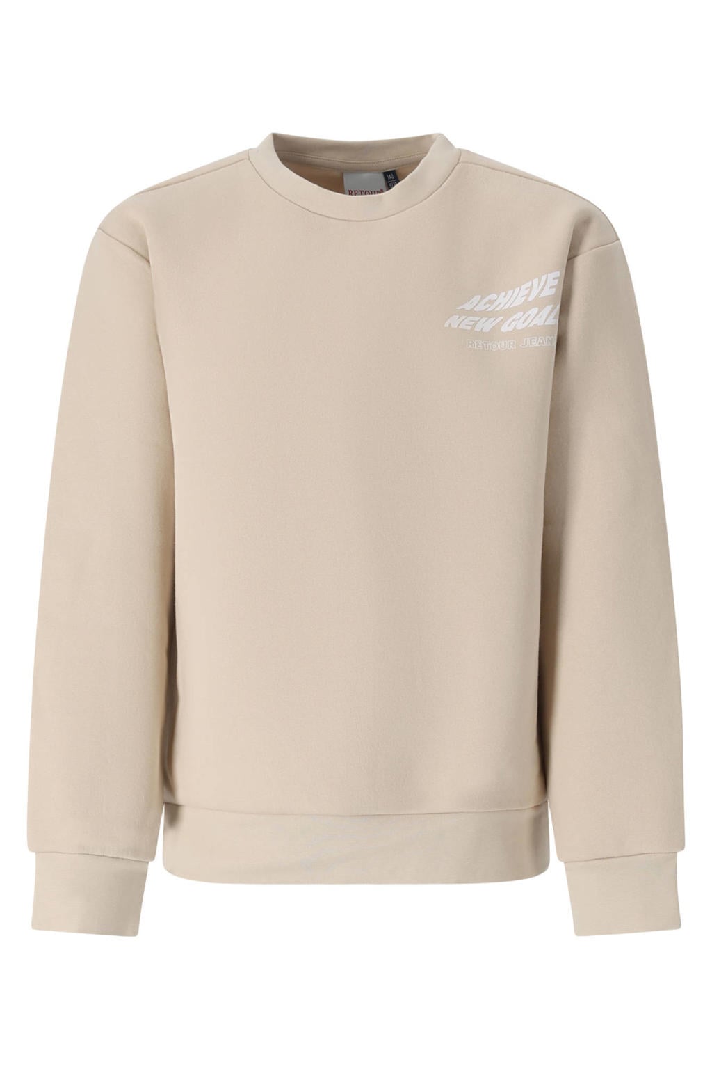 Beige jongens Retour Jeans rechtvallende sweater met backprint, lange mouwen en ronde hals