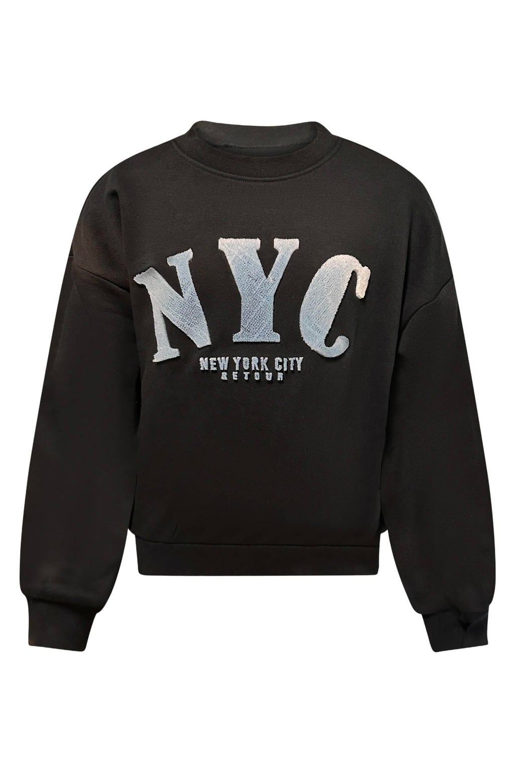 Zwarte meisjes Retour Jeans boxy sweater met printopdruk, lange mouwen, ronde hals en 3D applicatie