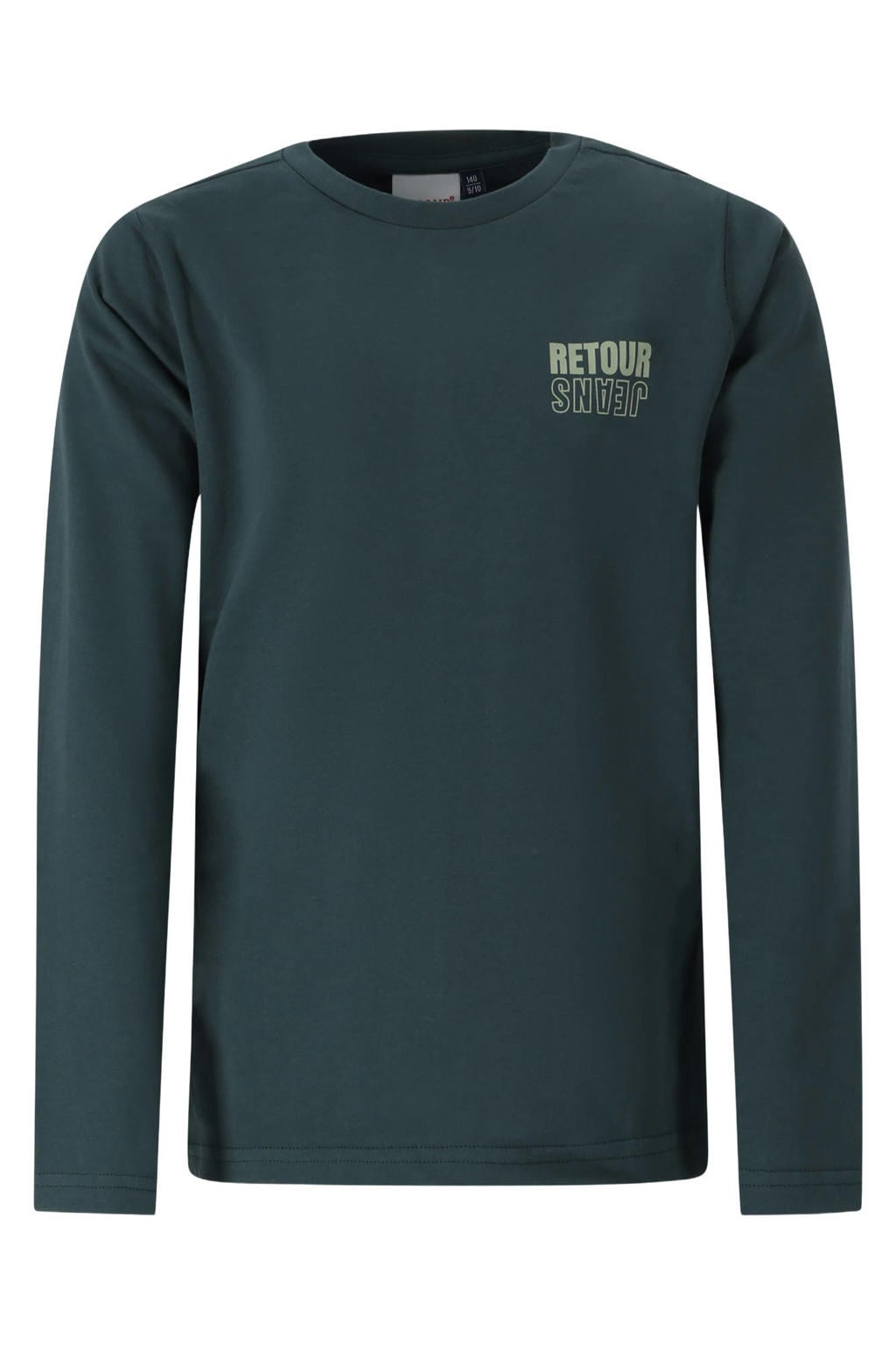 Donkergroene jongens Retour Jeans rechtvallende longsleeve van katoen met backprint, lange mouwen en ronde hals
