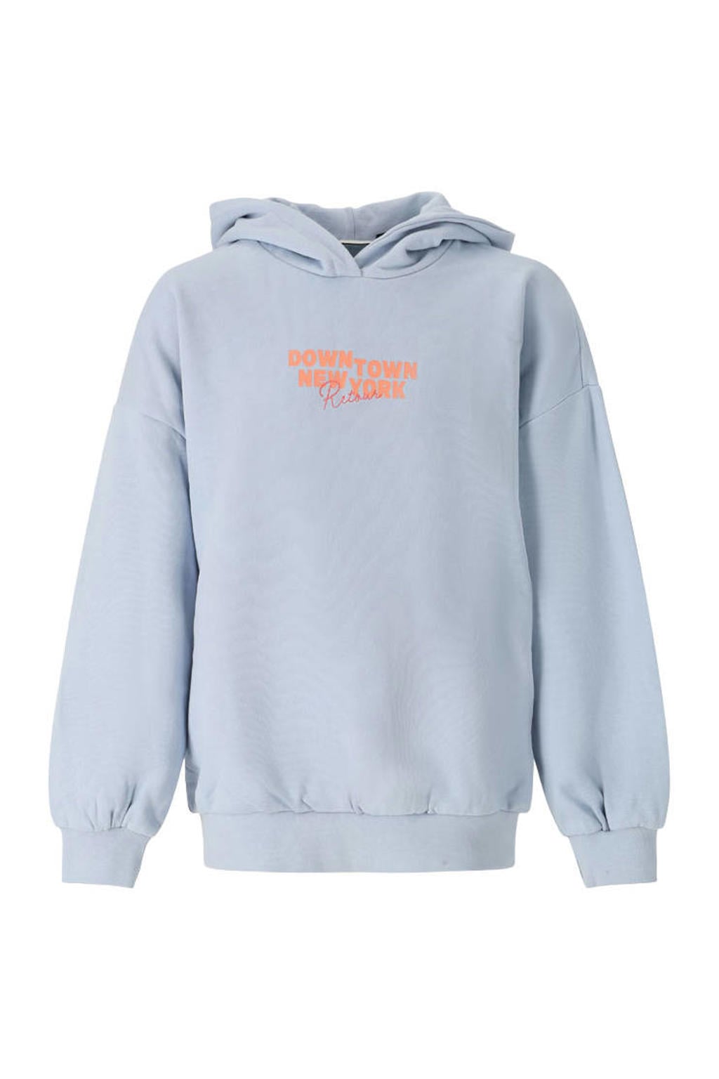 Lichtblauwe meisjes Retour Jeans boxy hoodie van sweat materiaal met backprint, lange mouwen en ronde hals