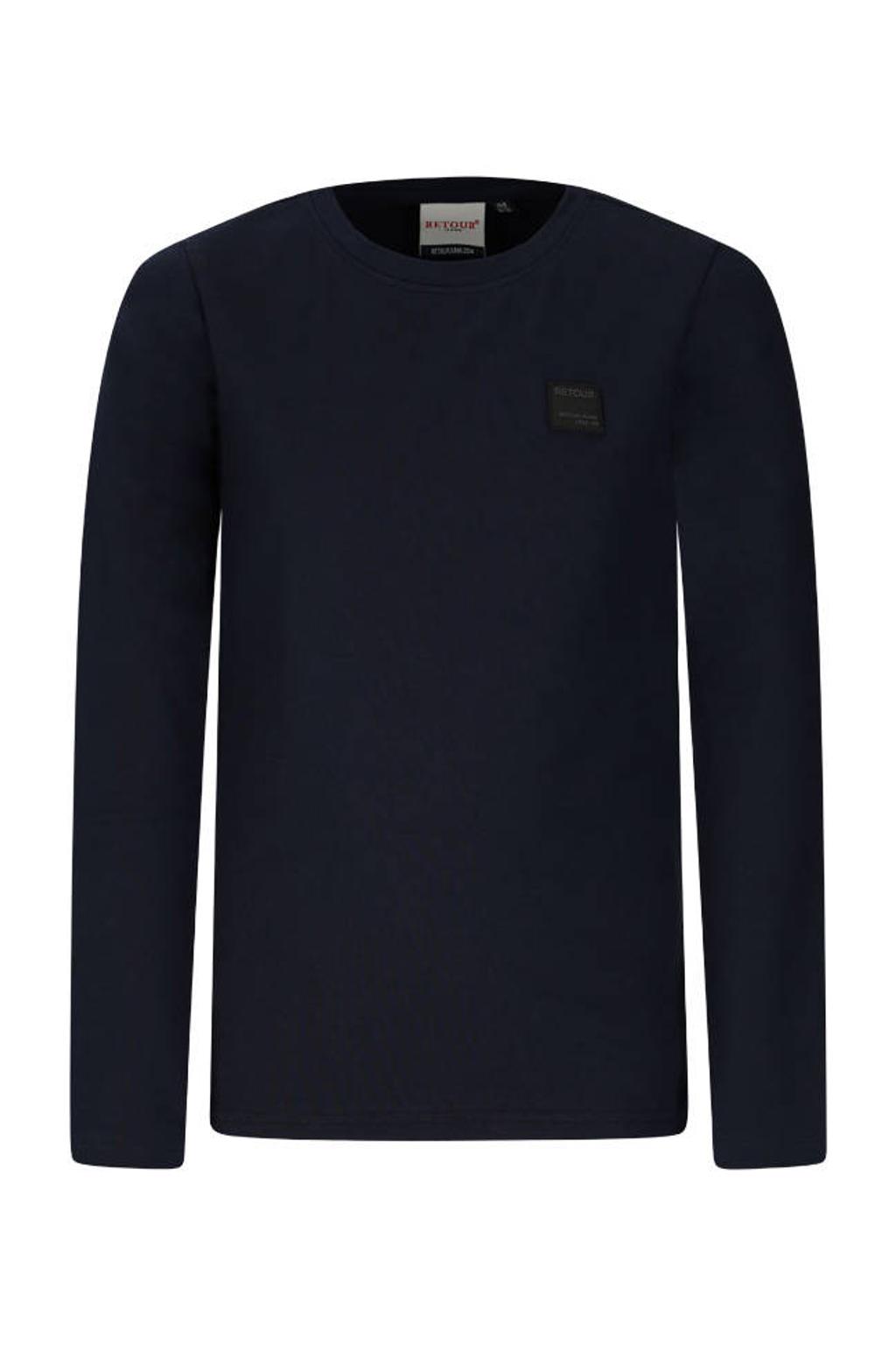 Donkerblauwe jongens Retour Jeans longsleeve van katoen met effen, lange mouwen en ronde hals