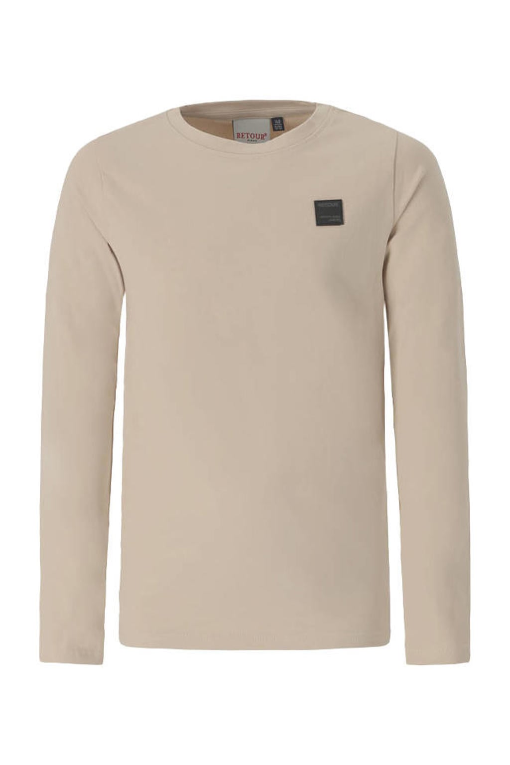 Beige jongens Retour Jeans longsleeve van katoen met effen, lange mouwen en ronde hals