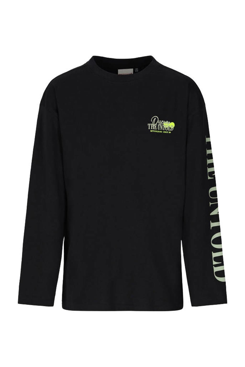 Grijze jongens Retour Jeans longsleeve van katoen met printopdruk, lange mouwen en ronde hals