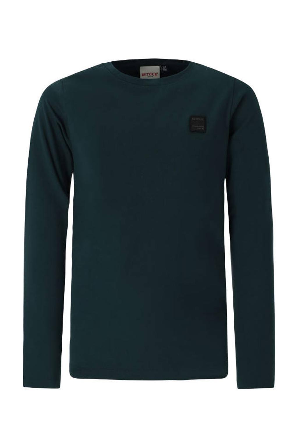 Donkergroene jongens Retour Jeans longsleeve van katoen met effen, lange mouwen en ronde hals