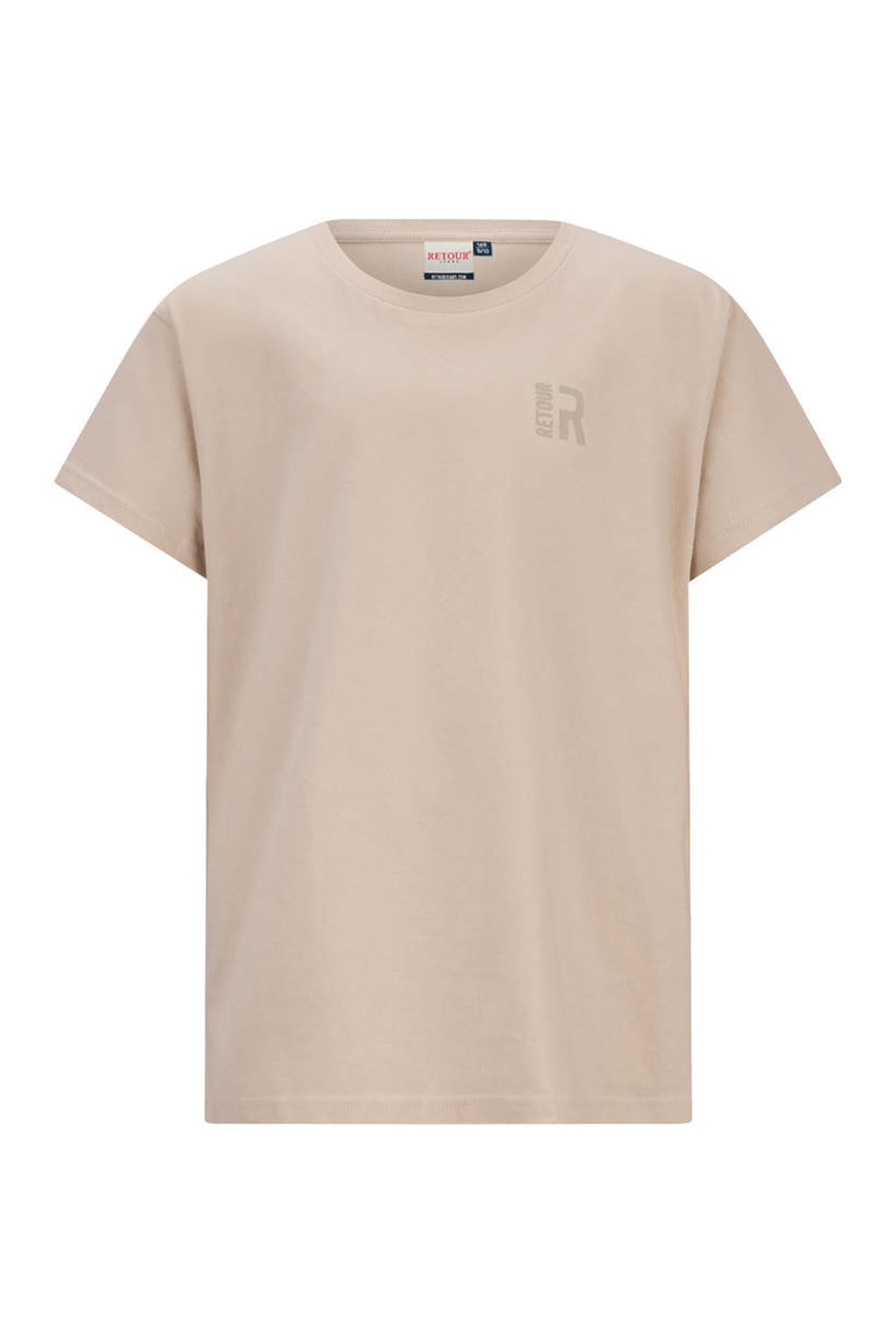 Beige jongens Retour Jeans T-shirt van katoen met effen, korte mouwen en ronde hals