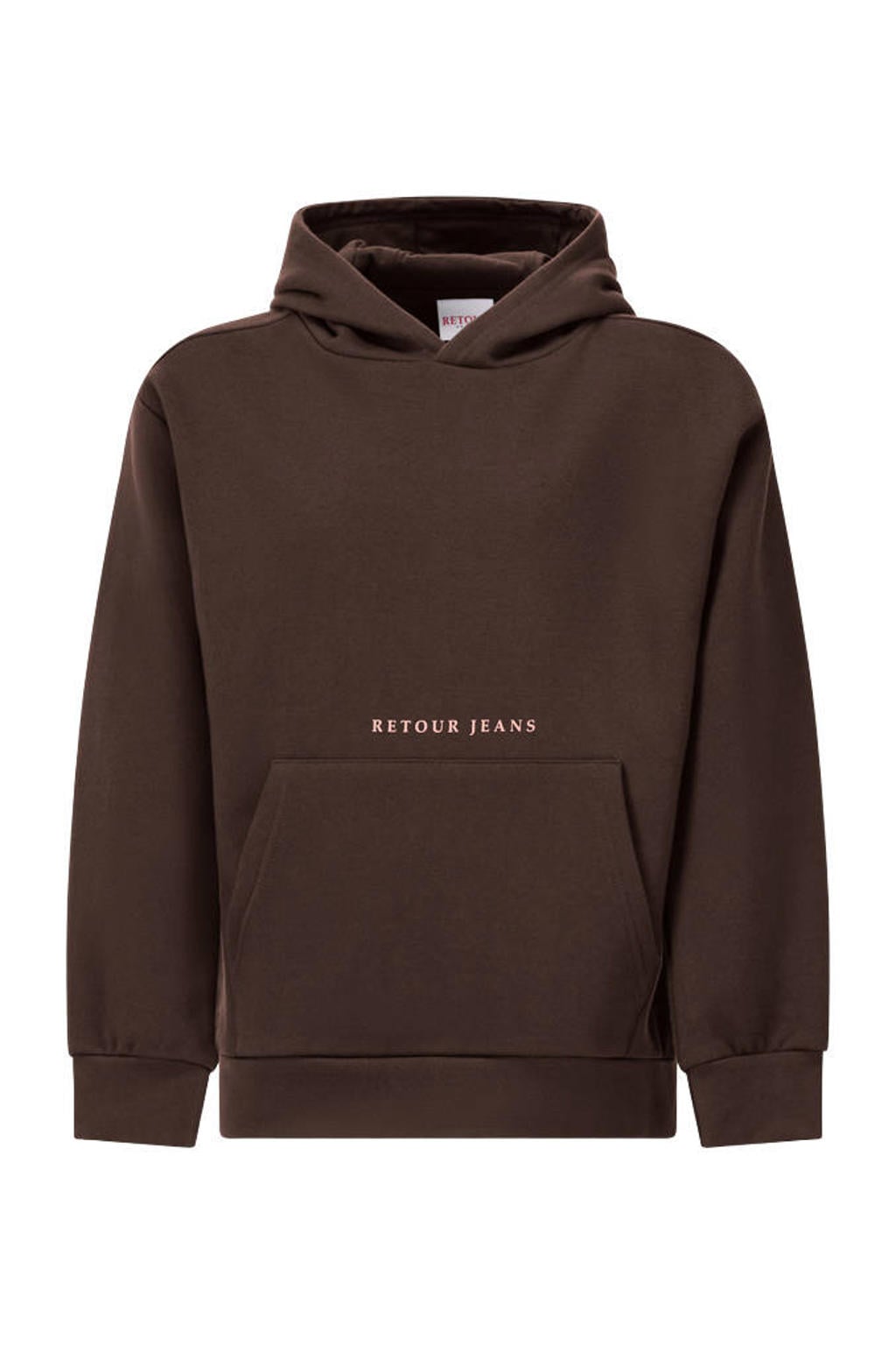 Donkerblauwe jongens Retour Jeans hoodie van sweat materiaal met effen, lange mouwen en ronde hals