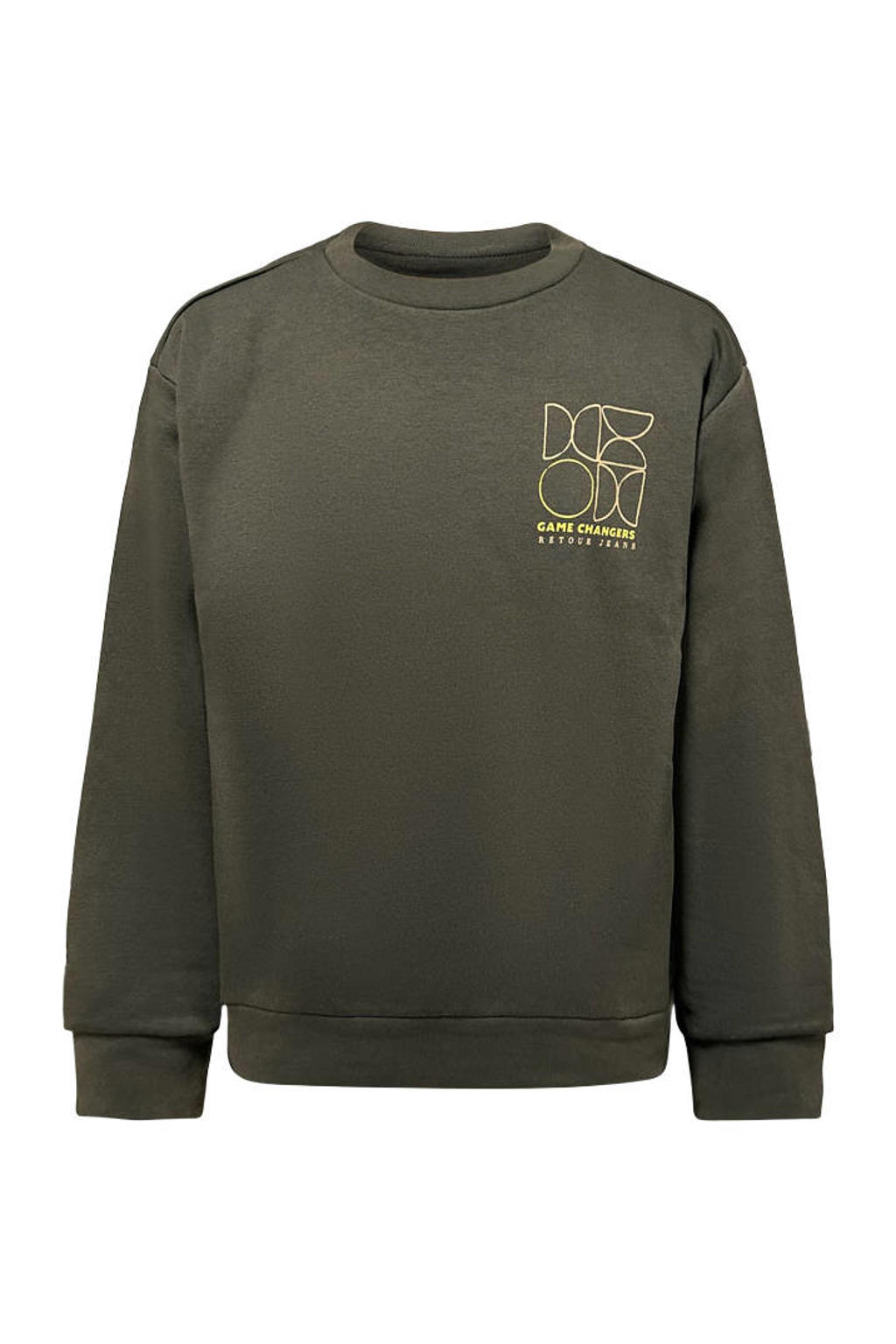 Retour Jeans sweater met backprint - donkergroen