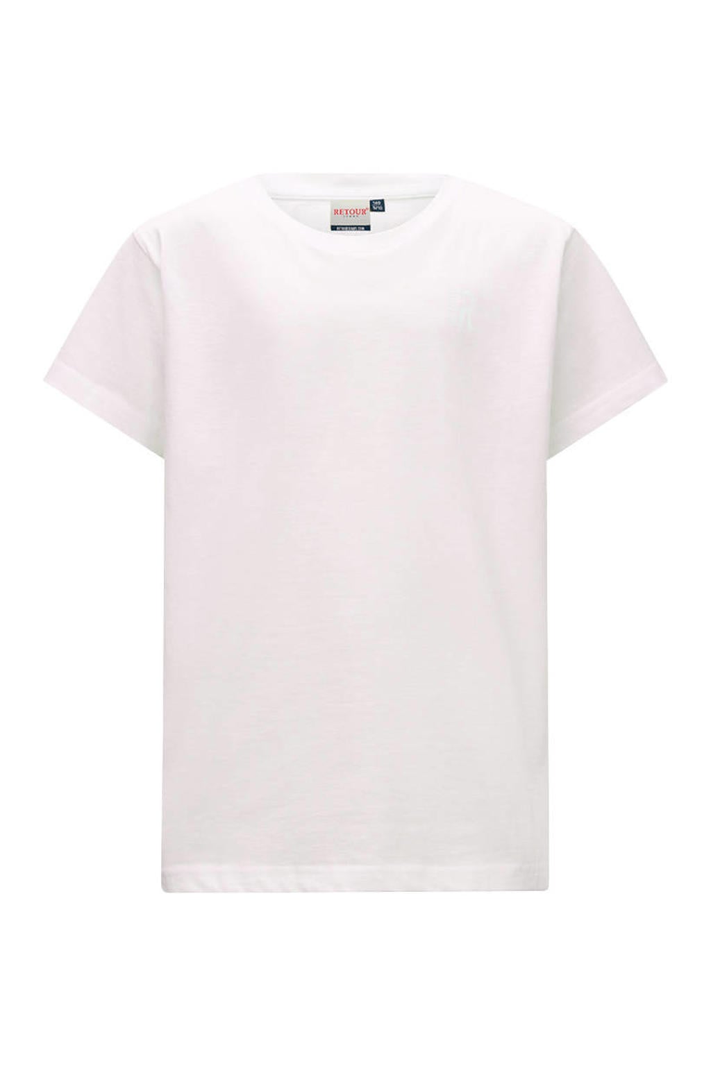 Witte jongens Retour Jeans T-shirt van katoen met effen, korte mouwen en ronde hals