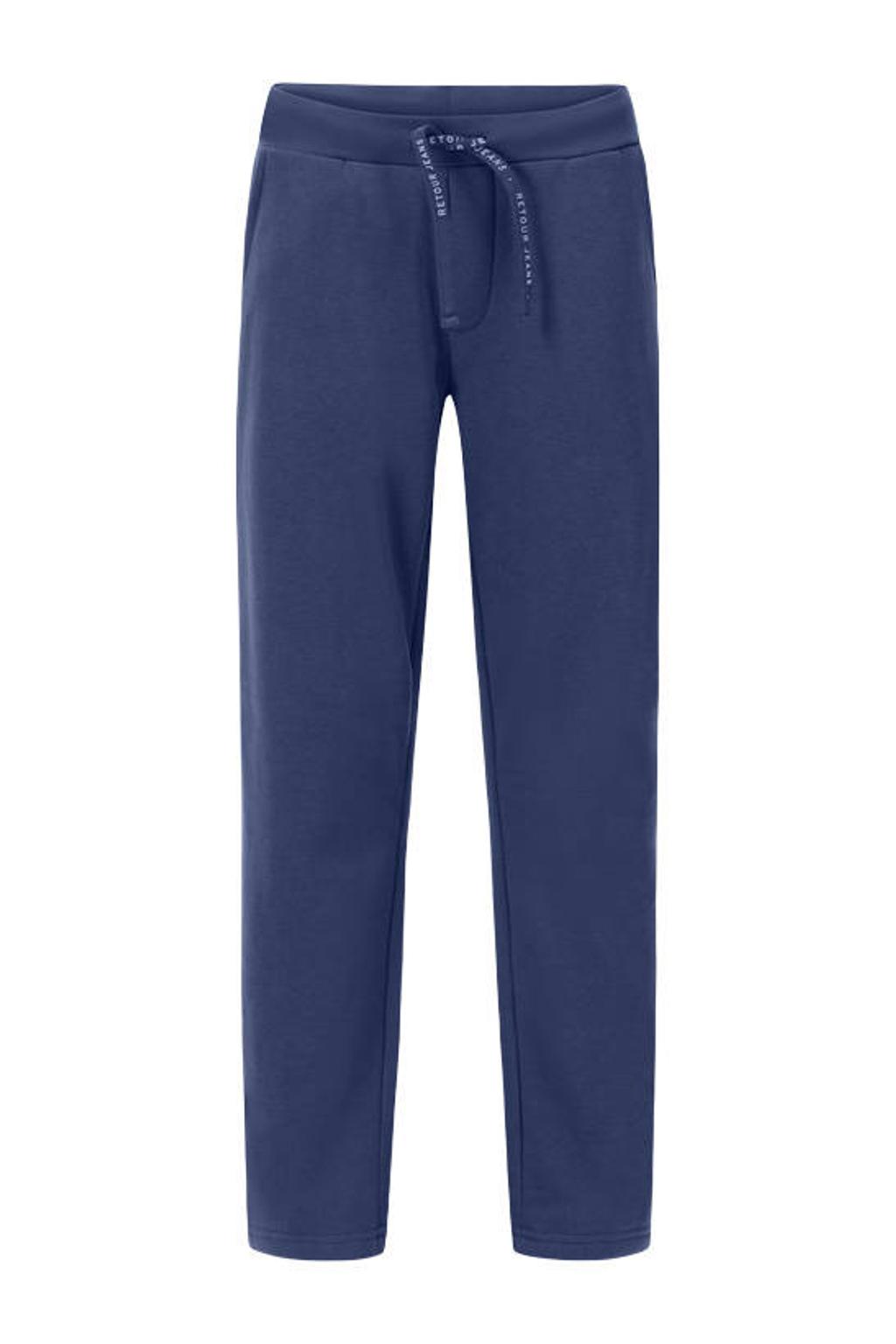 Blauwe jongens Retour Jeans relaxed fit joggingbroek van sweat materiaal met regular waist en effen