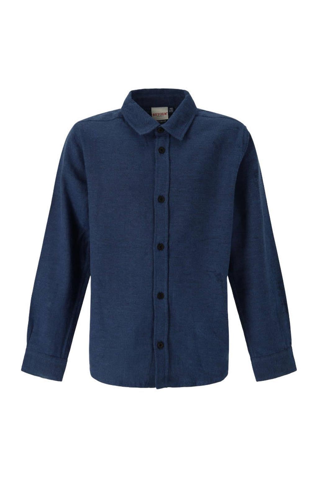 Donkerblauwe jongens Retour Jeans overhemd van katoen met effen, lange mouwen, klassieke kraag en knoopsluiting