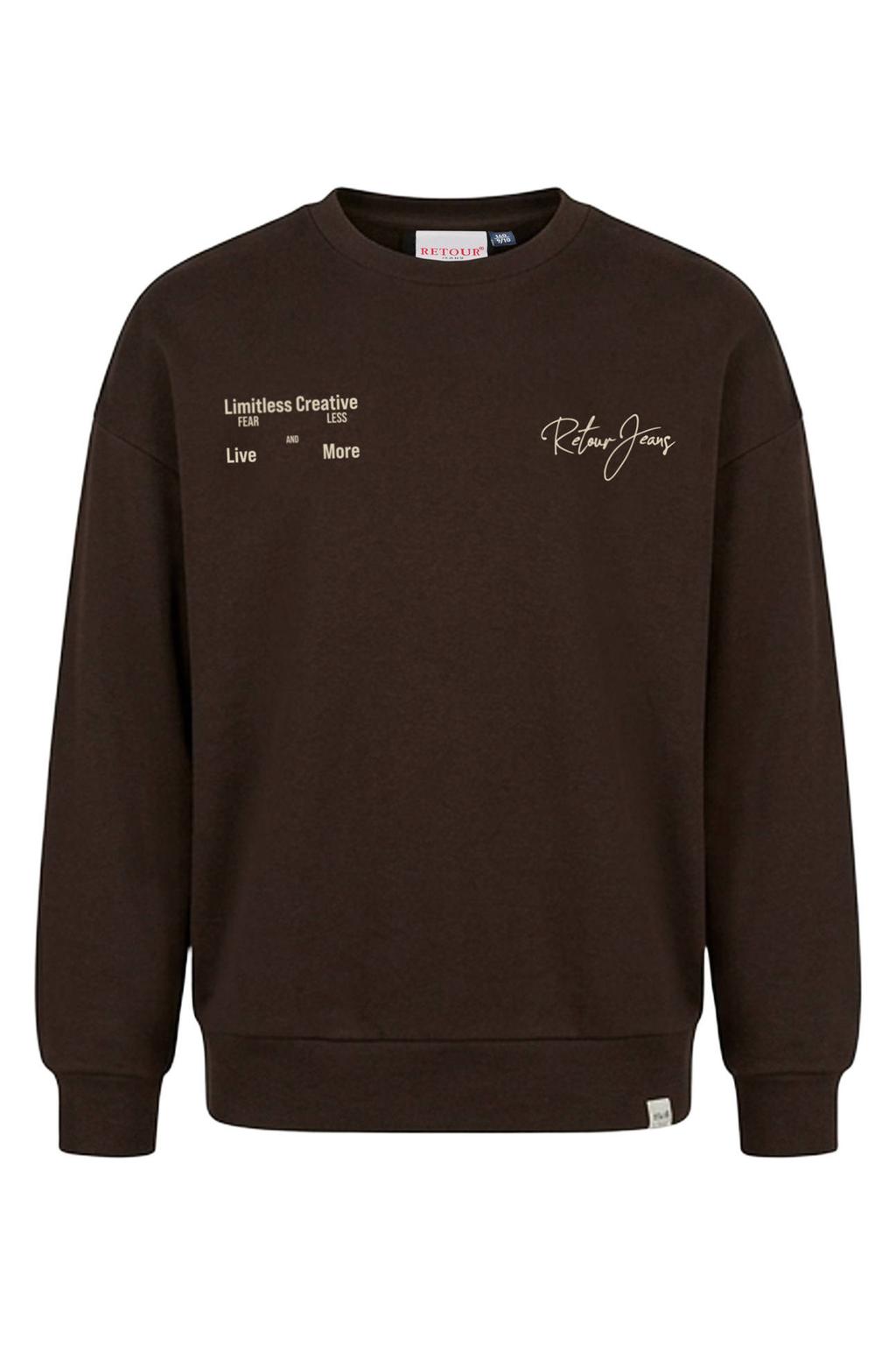 Donkerblauwe jongens Retour Jeans sweater met backprint, lange mouwen, ronde hals en geribde boorden