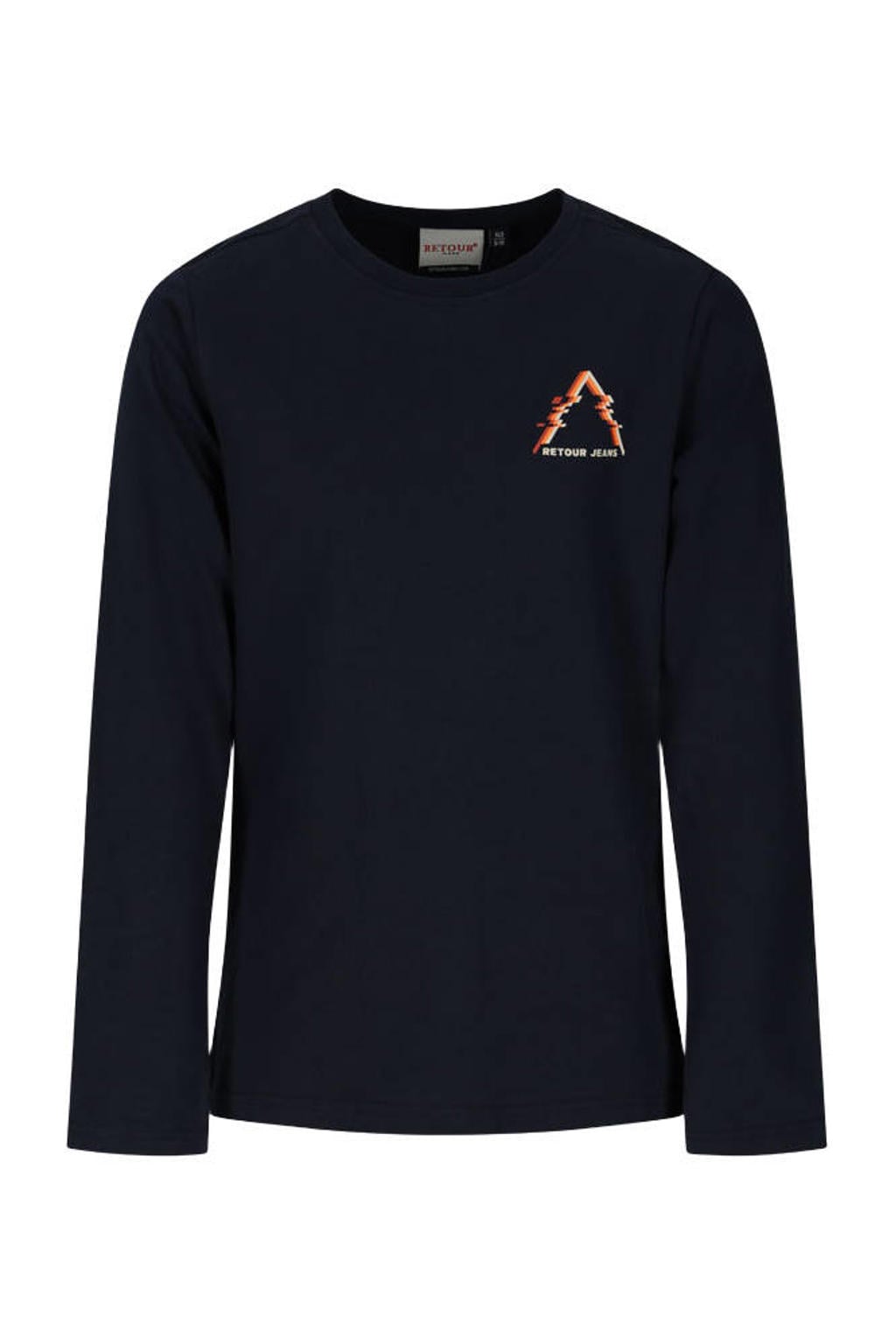 Donkerblauwe jongens Retour Jeans longsleeve van katoen met backprint, lange mouwen en ronde hals