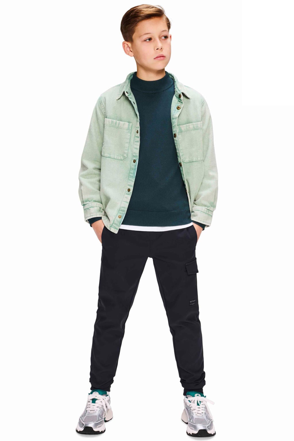 Grijze jongens Retour Jeans regular fit cargobroek van polyester met effen