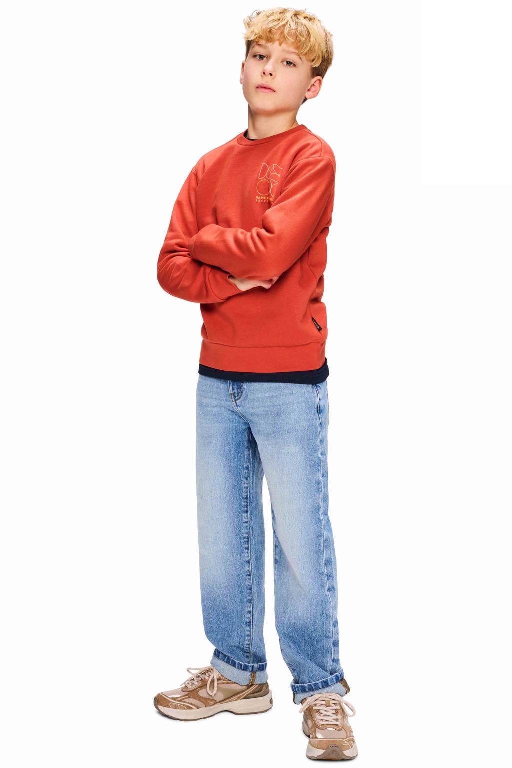 Rode jongens Retour Jeans sweater rood met backprint en lange mouwen