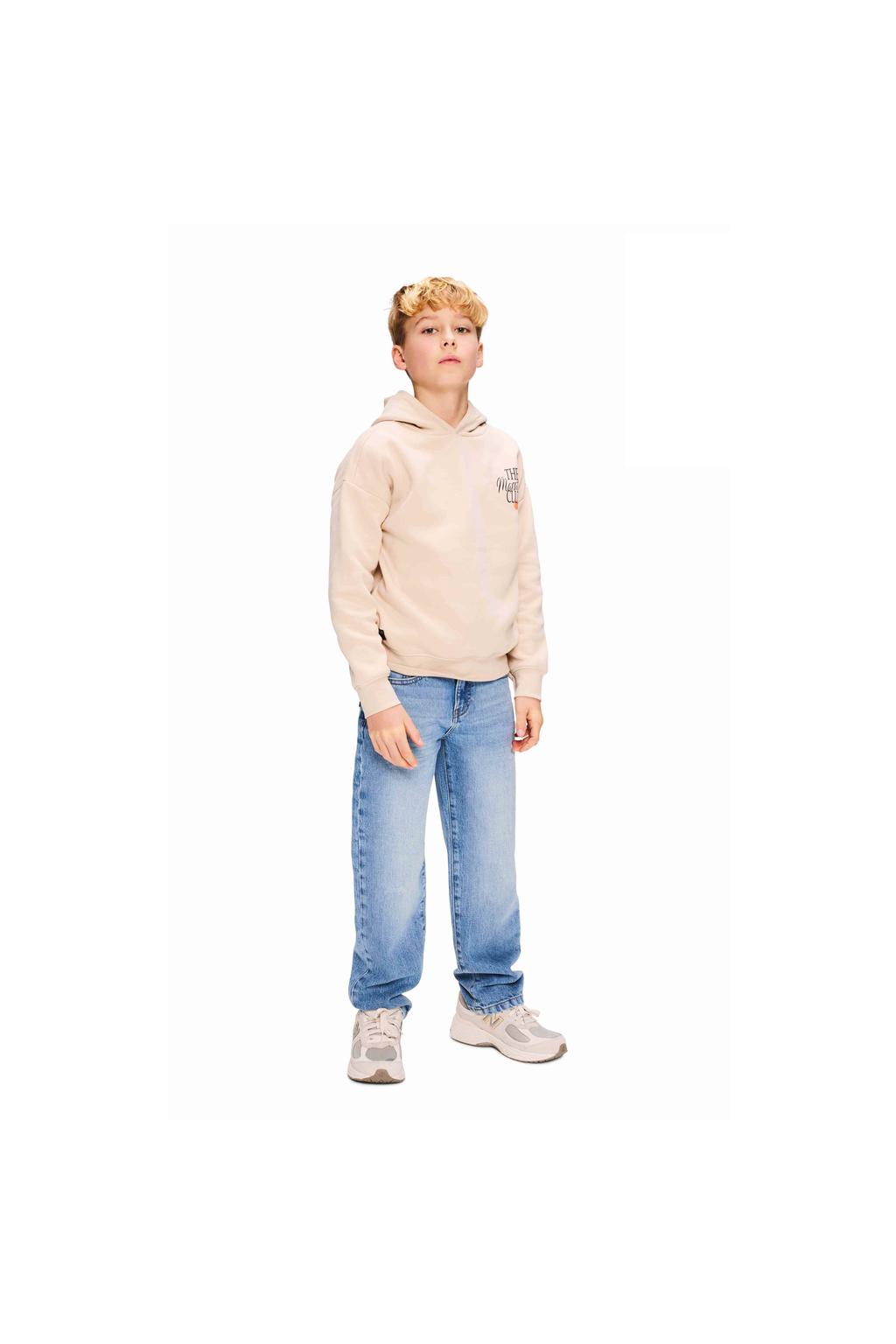 Beige jongens Retour Jeans hoodie van sweat materiaal met backprint, lange mouwen en ronde hals