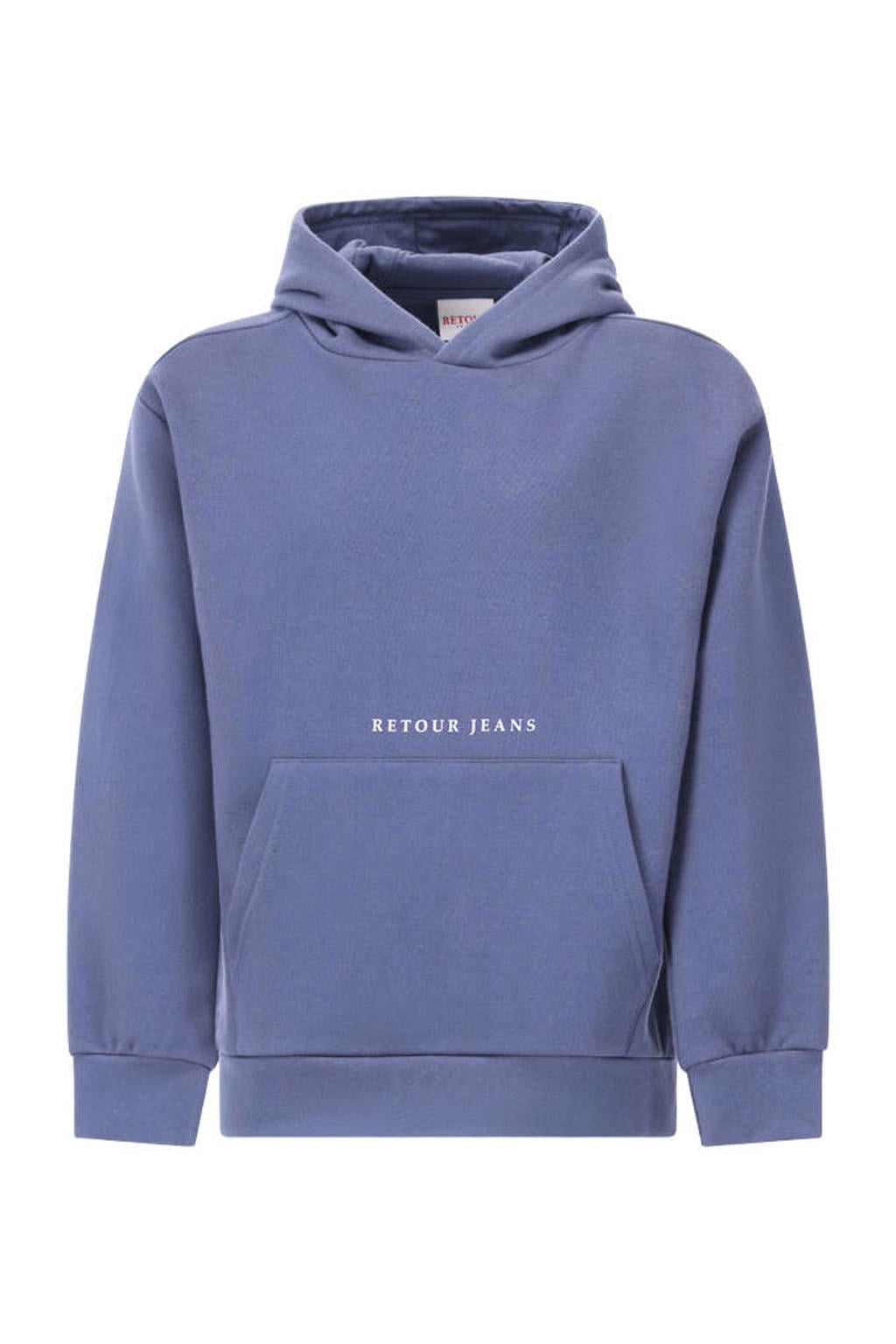 Blauwe jongens Retour Jeans hoodie van sweat materiaal met effen, lange mouwen en ronde hals
