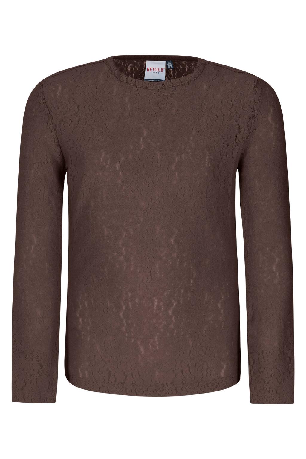 Bruine meisjes Retour Jeans kanten rechtvallende gebloemde longsleeve van polyamide met lange mouwen en ronde hals