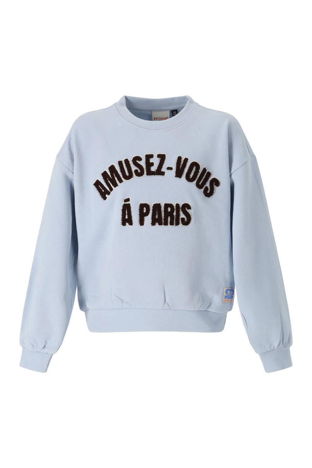 Lichtblauwe meisjes Retour Jeans oversized sweater met tekst print, lange mouwen, ronde hals en geribde boorden