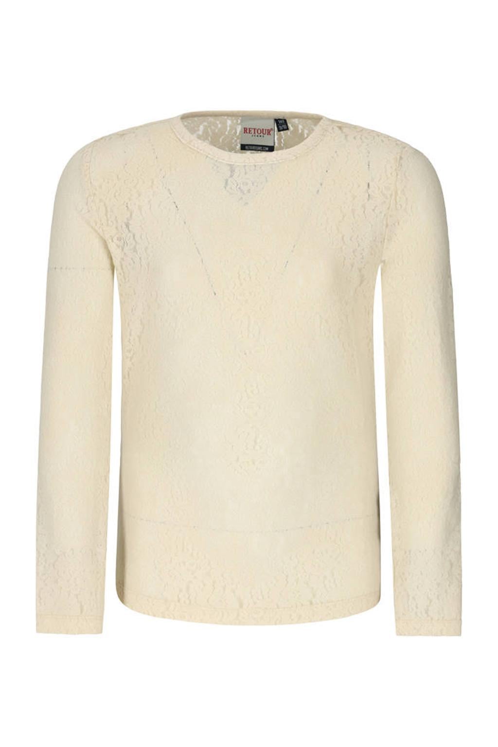 Beige meisjes Retour Jeans van polyamide met effen, lange mouwen, ronde hals en kant