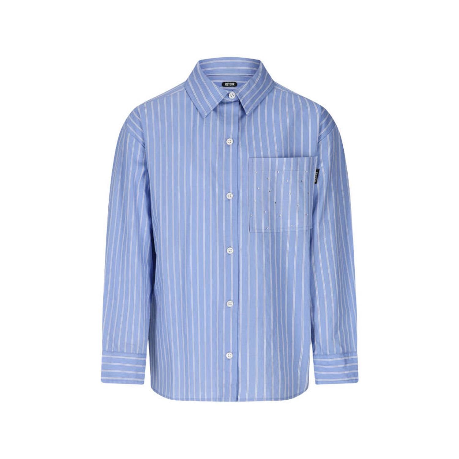 Retour Jeans gestreepte blouse met strass-steentjes blauw wit