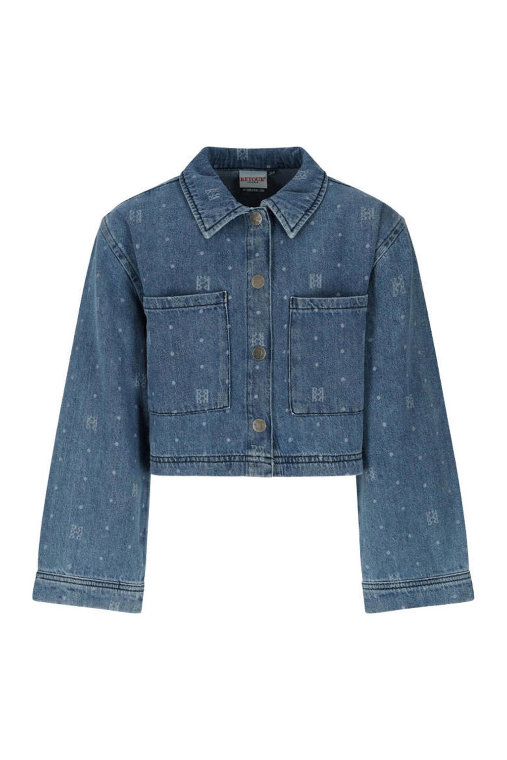 Medium blue denim meisjes Retour Jeans spijkerjas mediumblauw van denim met lange mouwen, klassieke kraag en knoopsluiting