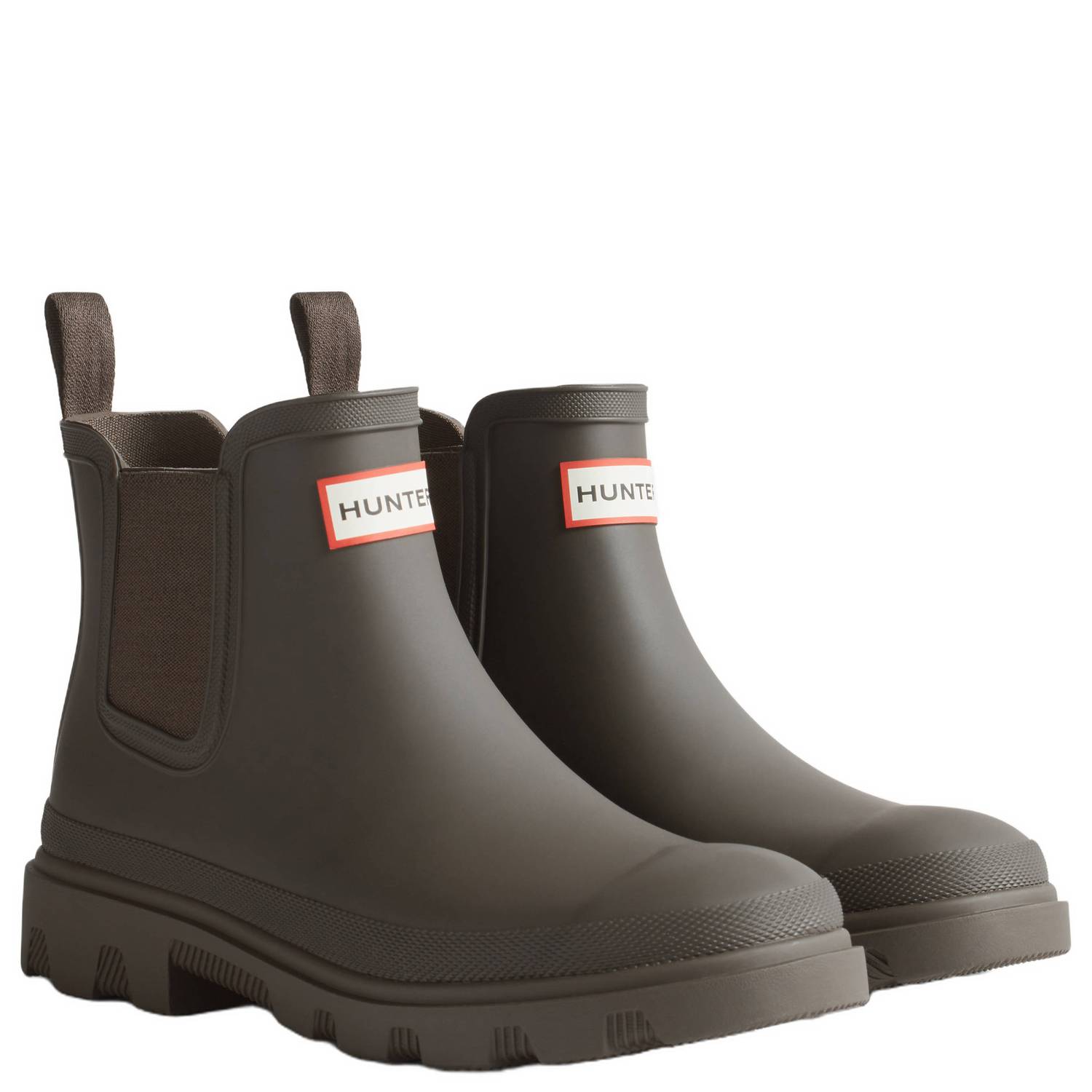 Hunter downpour chelsea rubber regenlaarzen met logo en profielzool bruin