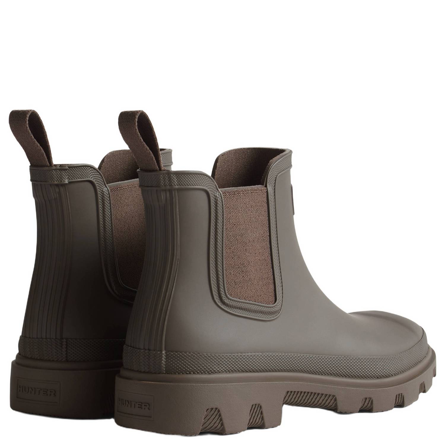 Hunter downpour chelsea rubber regenlaarzen met logo en profielzool bruin